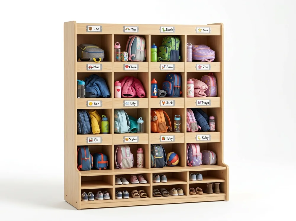 Kindergarten bag and shoe cubby units