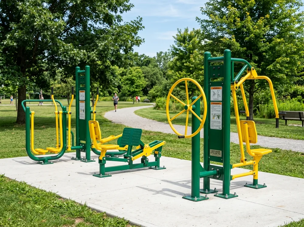 All-weather outdoor public open gym equipment: air walker, leg press, shoulder wheel